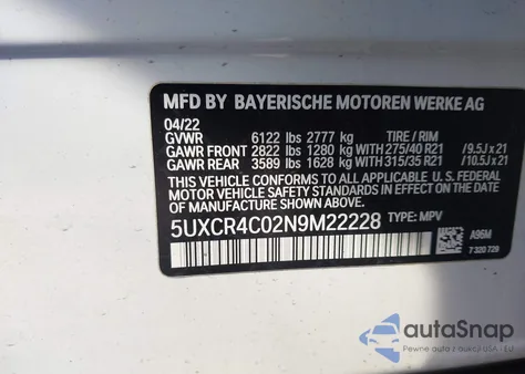 2022 BMW X5 Sdrive40I from USA, damaged, VIN 5UXCR4C02N9M22228